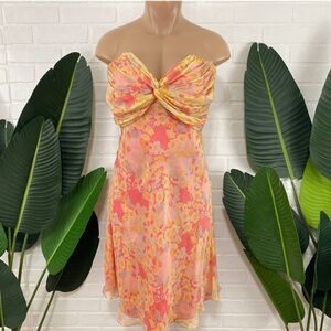 Shoshanna strapless floral silk dress.